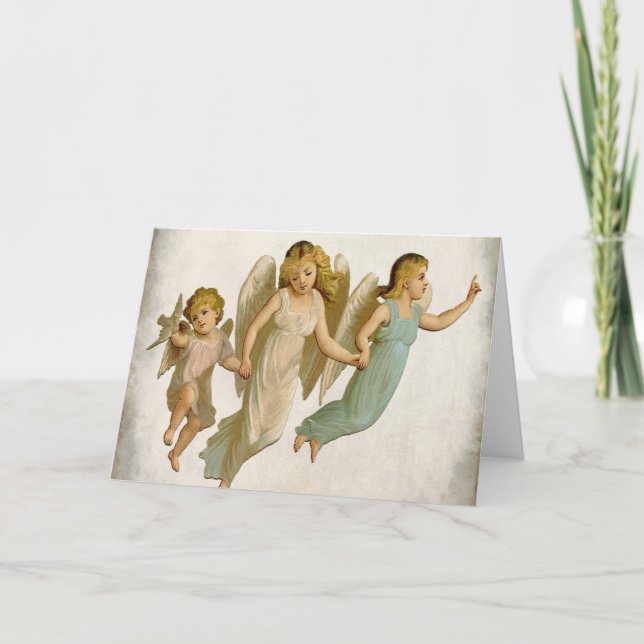Cartes Pour Fêtes Annuelles Angels Vintage Noël Art (Devant)