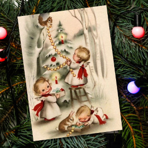Cartes Pour Fêtes Annuelles Anges bébés de Noël vintage décorent l'arbre