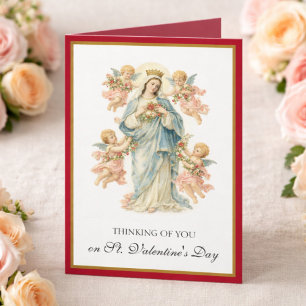 Cartes Pour Fêtes Annuelles Anges de la mère catholique Marie avec des roses 