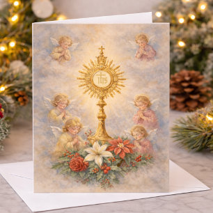 Cartes Pour Fêtes Annuelles Anges de l'Adoration eucharistique de Noël catholi
