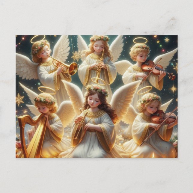Cartes Pour Fêtes Annuelles anges de Noël avec instruments de musique (Devant)