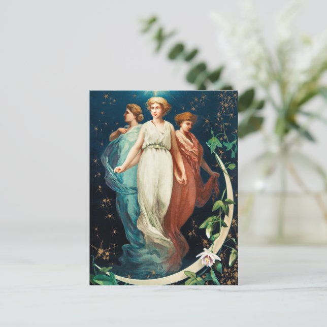 Cartes Pour Fêtes Annuelles Anges de Noël, étoiles, femmes, lune (Debout devant)