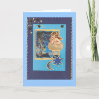 Cartes Pour Fêtes Annuelles « Anges de Noël sur le nuage dans bleus "