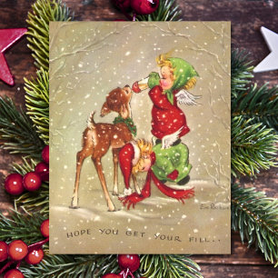 Cartes Pour Fêtes Annuelles Anges de Noël Vintage Nourrir Bébé Cerf