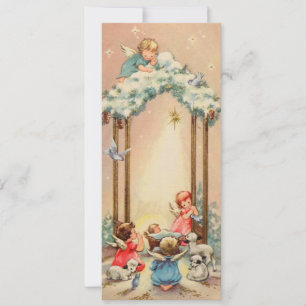 Cartes Pour Fêtes Annuelles Anges de Noël Vintage Qui Regardent Le Bébé Jésus