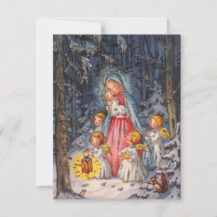 Cartes Pour Fêtes Annuelles Anges de Noël Vintage Qui Regardent Le Bébé Jésus