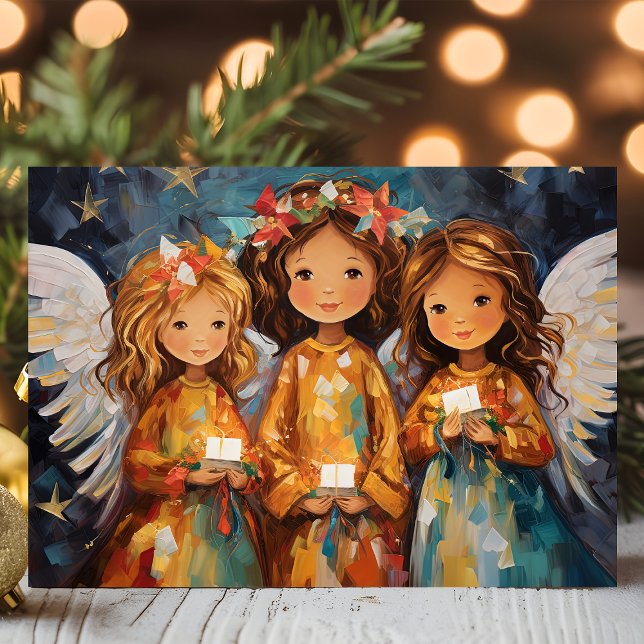 Cartes Pour Fêtes Annuelles Anges De Noël Whimsical Avec Bougies (Créateur téléchargé)
