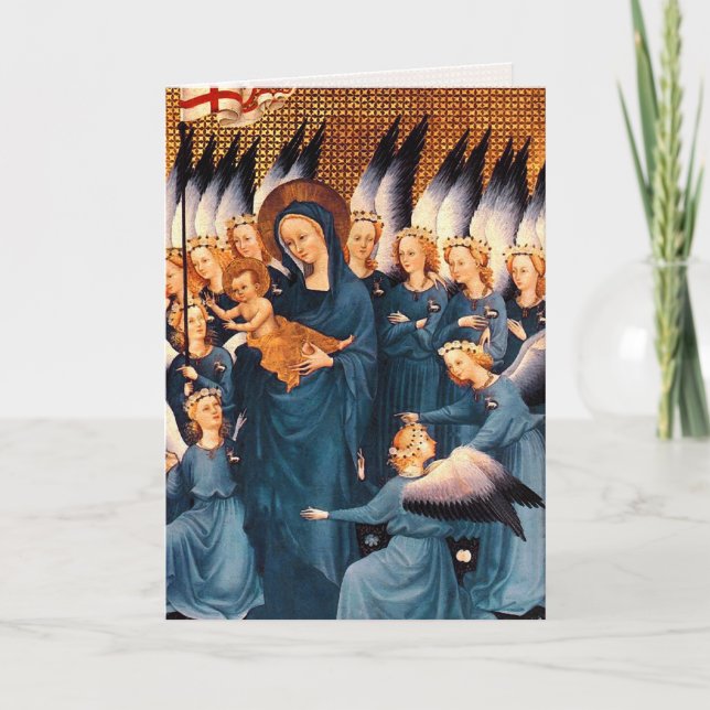 Cartes Pour Fêtes Annuelles Anges entourant Vierge et Christ Enfant (Devant)