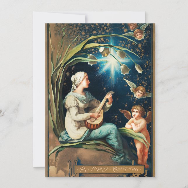 Cartes Pour Fêtes Annuelles Anges, Etoiles, Femmes, Noël Lune Religieux (Devant)
