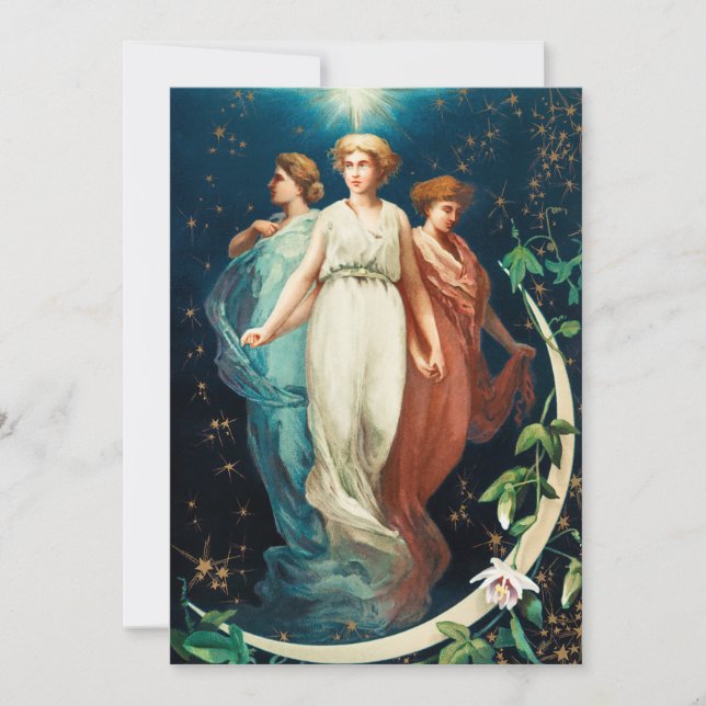 Cartes Pour Fêtes Annuelles Anges, Etoiles, Femmes, Noël Lune Religieux (Devant)