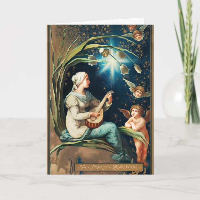 Cartes Pour Fêtes Annuelles Anges, Etoiles, Femmes, Noël Lune Religieux (Devant)