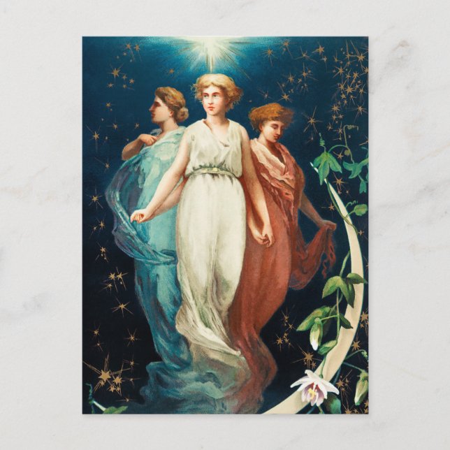 Cartes Pour Fêtes Annuelles Anges, Etoiles, Femmes, Noël Lune Religieux (Devant)