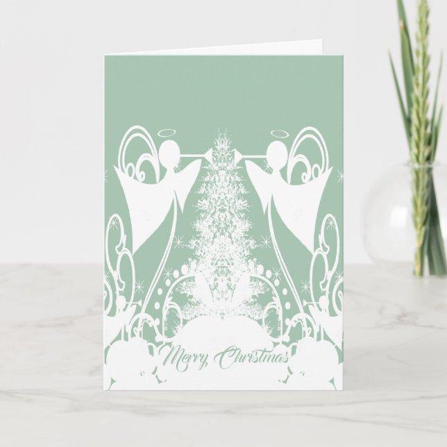 Cartes Pour Fêtes Annuelles Anges sur le vert (Devant)