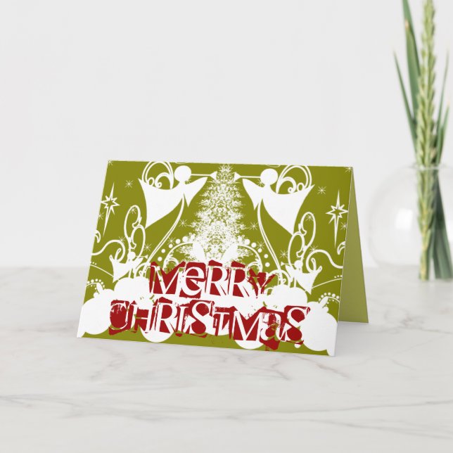 Cartes Pour Fêtes Annuelles Anges sur Vert (Devant)