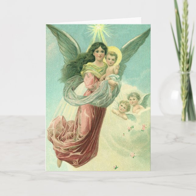 Cartes Pour Fêtes Annuelles Anges victoriens de Noël, paix et joie (Devant)