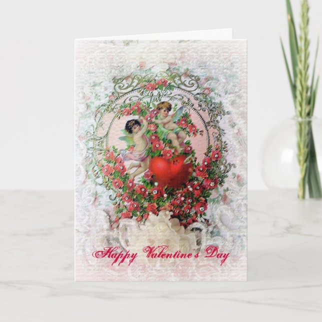 Cartes Pour Fêtes Annuelles Anges victoriens et dentelle Valentine (Devant)