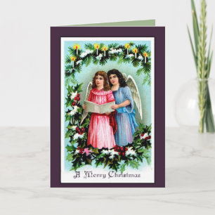 Cartes Pour Fêtes Annuelles Anges victoriens vintages de filles chantant Noël