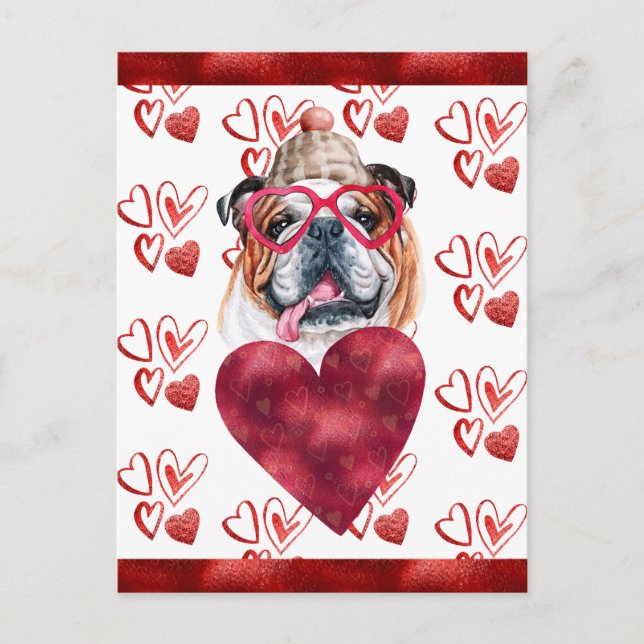 Cartes Pour Fêtes Annuelles Anglais Bulldog Hearts Amoureux des chiens Valenti (Devant)