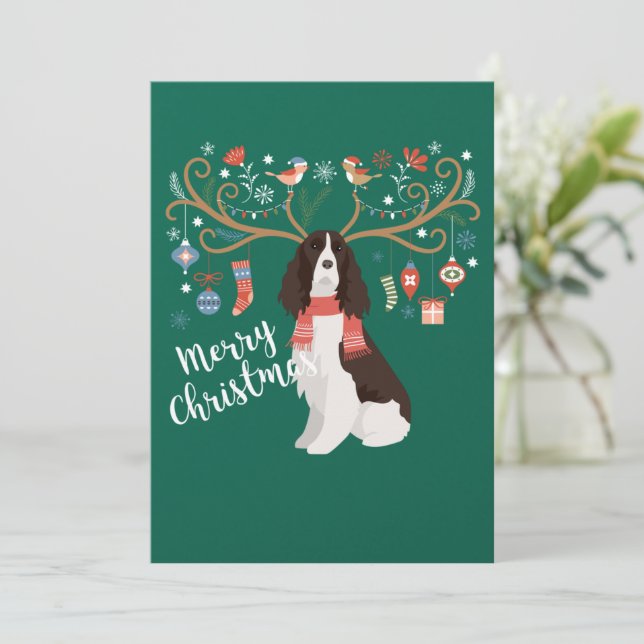 Cartes Pour Fêtes Annuelles Anglais Springer Spaniel Chien Renne de Noël (Debout devant)