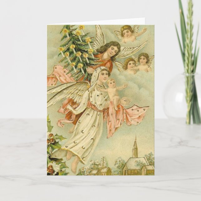 Cartes Pour Fêtes Annuelles Angles vintages avec arbre (Devant)