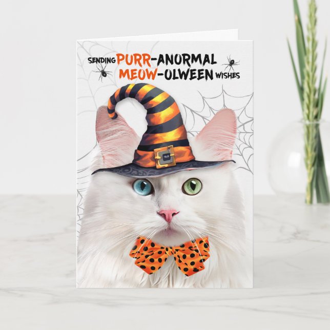 Cartes Pour Fêtes Annuelles Angora Halloween Chat PURRanormal MEOWolween (Devant)