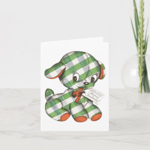 Cartes Pour Fêtes Annuelles Animal en peluche vintage de Noël chien gingham