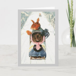 Cartes Pour Fêtes Annuelles Animaux amusants Aller Dormir - Noël Vintage