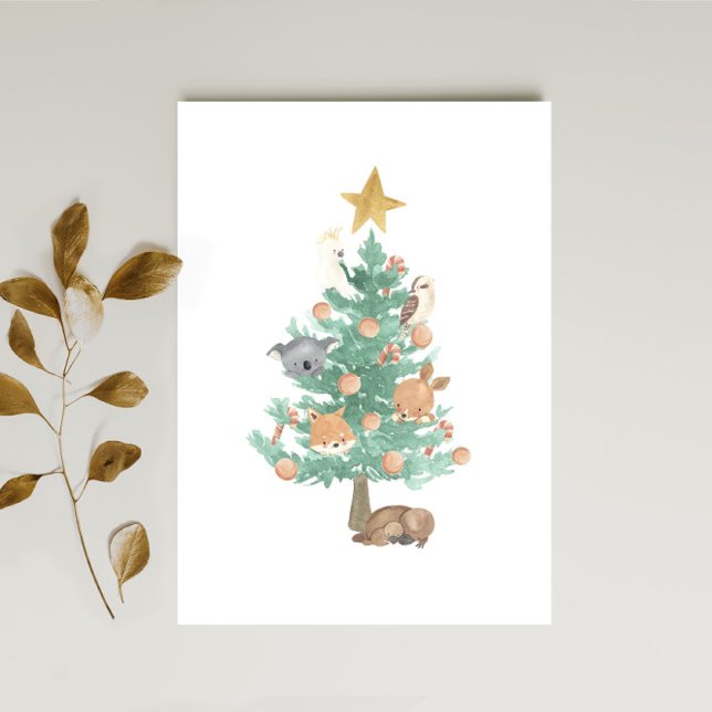 Cartes Pour Fêtes Annuelles Animaux australiens dans un arbre de Noël (Créateur téléchargé)