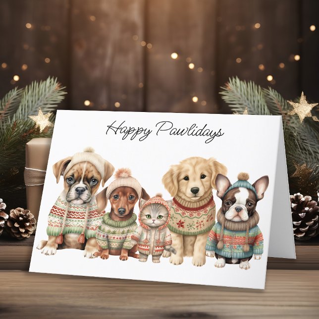 Cartes Pour Fêtes Annuelles Animaux de compagnie Noël Festif Chien Chat Animau (Créateur téléchargé)