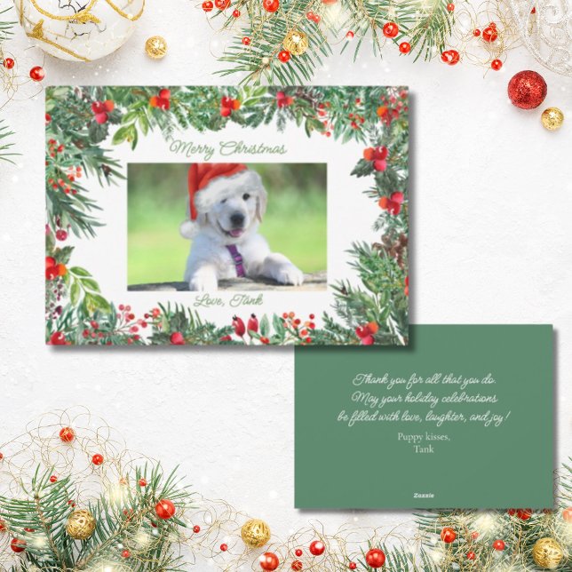 Cartes Pour Fêtes Annuelles Animaux de compagnie Photo Noël Salutation (A cute customizable pet photo card to send to loved ones, your favorite veterinarian, or pet sitter.)
