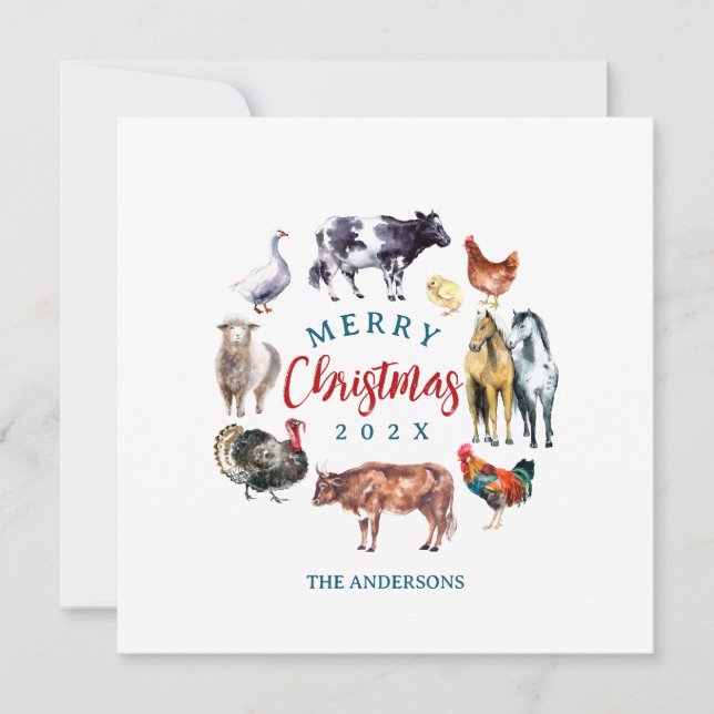 Cartes Pour Fêtes Annuelles Animaux de ferme aquarelle décoration de campagne (Devant)