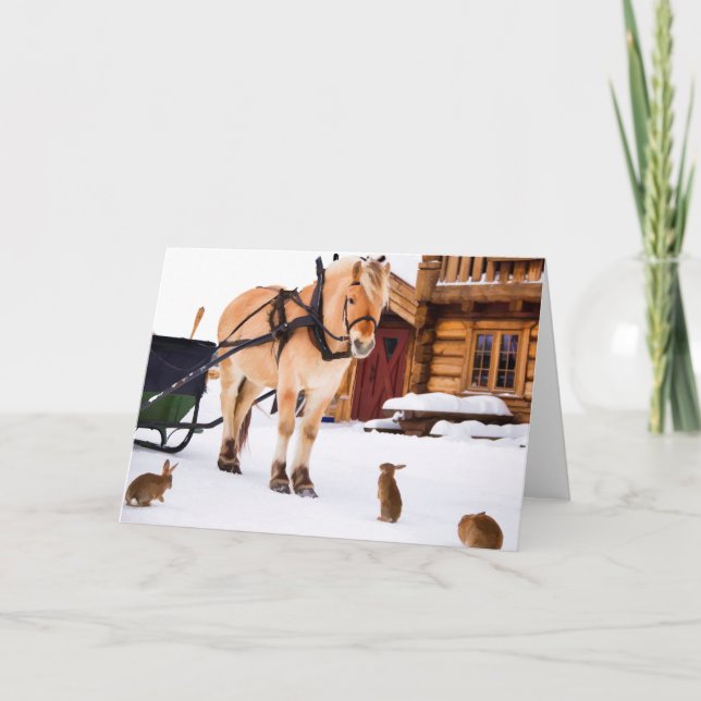 Cartes Pour Fêtes Annuelles Animaux de ferme parler cheval et lapins (Devant)