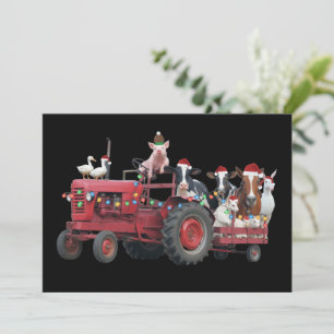 Cartes Pour Fêtes Annuelles Animaux de la ferme camion de Noël tracteur countr