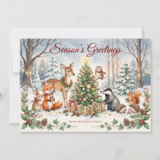 Cartes Pour Fêtes Annuelles Animaux de la forêt à l'aquarelle Noël