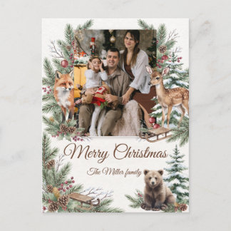 Cartes Pour Fêtes Annuelles Animaux de la forêt à l'aquarelle Noël Photo perso
