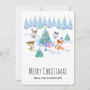 Cartes Pour Fêtes Annuelles Animaux de la forêt dansant autour de l'arbre de N