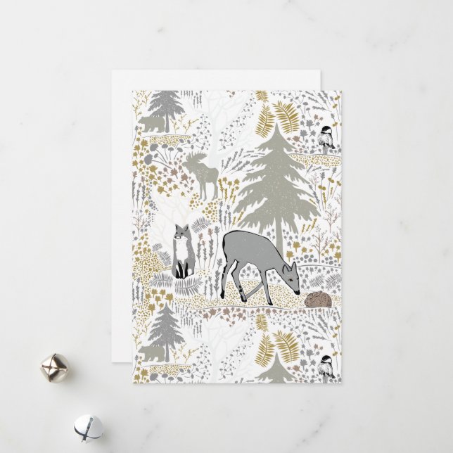 Cartes Pour Fêtes Annuelles Animaux de la forêt de bois de vacances (Devant/Arrière en situation)