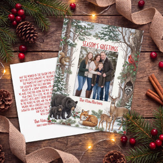 Cartes Pour Fêtes Annuelles Animaux de la forêt Famille Photo Vœux de saison