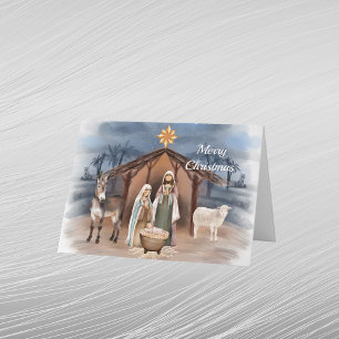 Cartes Pour Fêtes Annuelles Animaux de la Nativité de Noël Aquarelle chrétienn