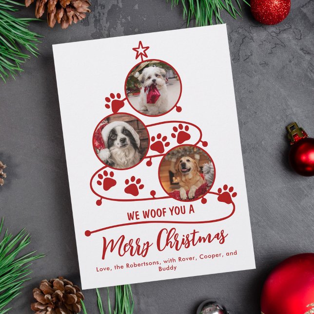 Cartes Pour Fêtes Annuelles Animaux de Noël Chien Photos Rouge (Créateur téléchargé)