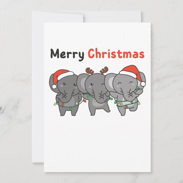 Cartes Pour Fêtes Annuelles Animaux de Noël Éléphants Joyeux (Devant)