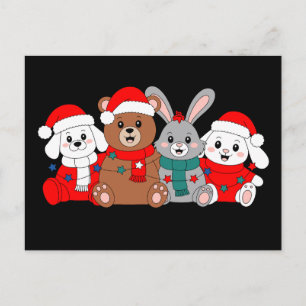 Cartes Pour Fêtes Annuelles Animaux de Noël Ours Lapin Chien Père Noël Chapeau