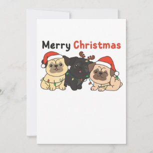Cartes Pour Fêtes Annuelles Animaux de Noël Pug Chiens Mignons Joyeux Noël