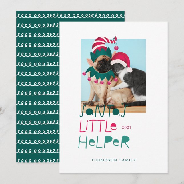 Cartes Pour Fêtes Annuelles Animaux de Noël Santas Little Helper Elf & Père No (Devant / Derrière)