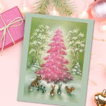 Cartes Pour Fêtes Annuelles Animaux de Noël Vintage autour d'un arbre rose<br><div class="desc">Animaux de Noël Vintage autour d'un arbre rose</div>