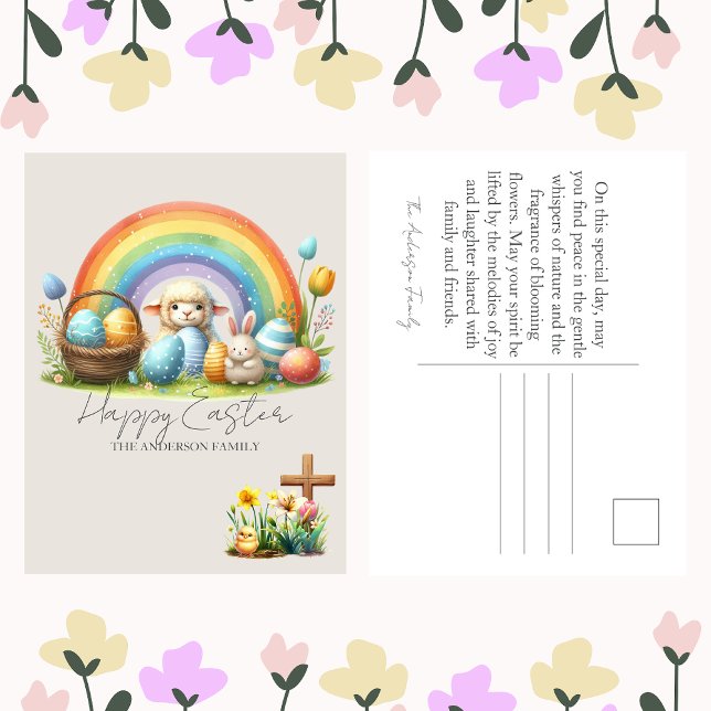 Cartes Pour Fêtes Annuelles Animaux de Pâques Lapin Arc-en-ciel Nom de famille (Créateur téléchargé)