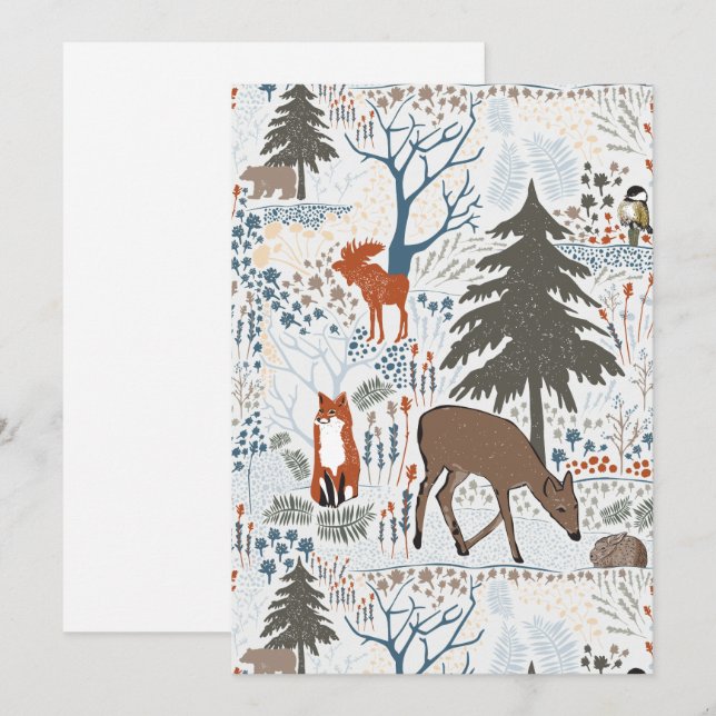 Cartes Pour Fêtes Annuelles Animaux des bois hivernaux de vacances (Devant / Derrière)