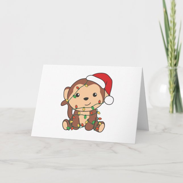 Cartes Pour Fêtes Annuelles Animaux d'hiver de Noël singes (Devant)