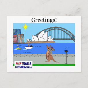 Cartes Pour Fêtes Annuelles Animaux du monde, Australie : Kangourou & Koala