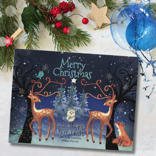 Cartes Pour Fêtes Annuelles Animaux élégants de la forêt de Noël Cerf